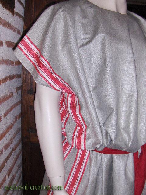 XXL Roman Tunic red stripes woven Linen