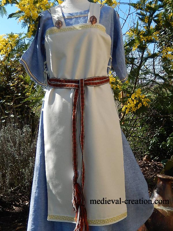 Costume Viking Normand Saxon Tablier Robe LIN